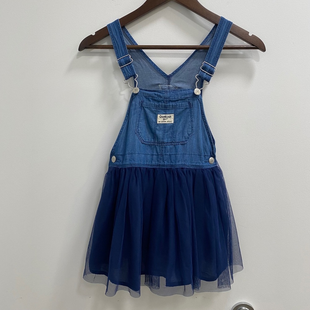 OshKosh Overall Dress Girls 5T Blue Denim Tulle Skirt Bib Style 6R073710